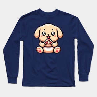 Kawaii Puppy Eating Pizza Long Sleeve T-Shirt